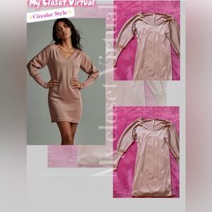 Shimmery Rose Gold V-Neck Sweater Dress